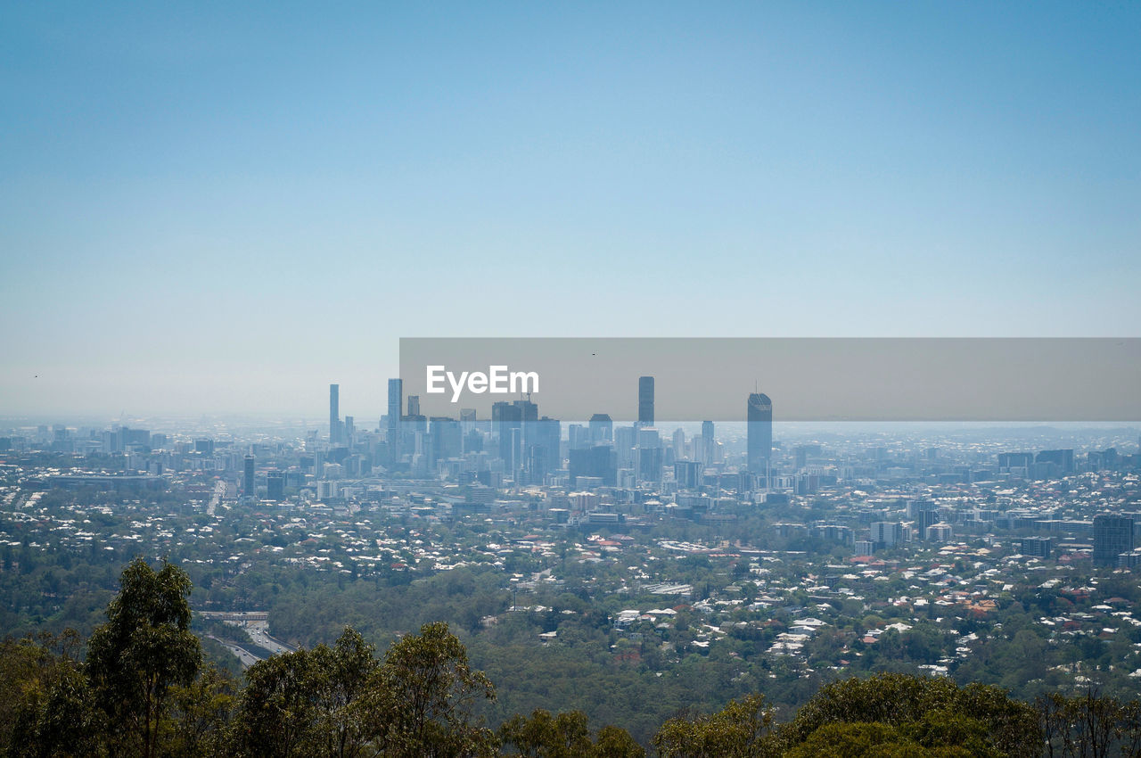 Beautiful view of brisbane city, seen from the mount coot-tha outlook point during a smoky day