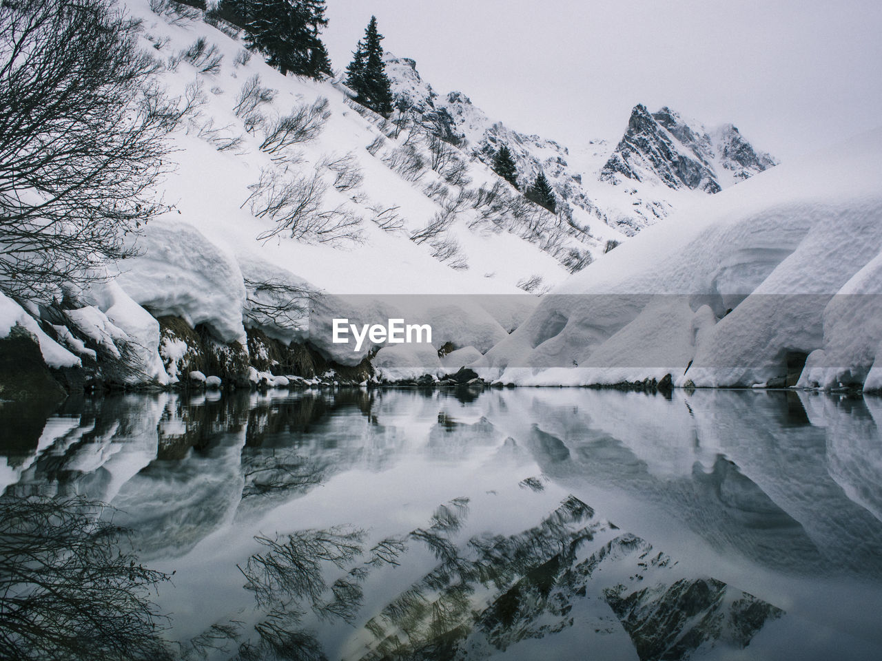 Reflection of snow covered mountains in the lake