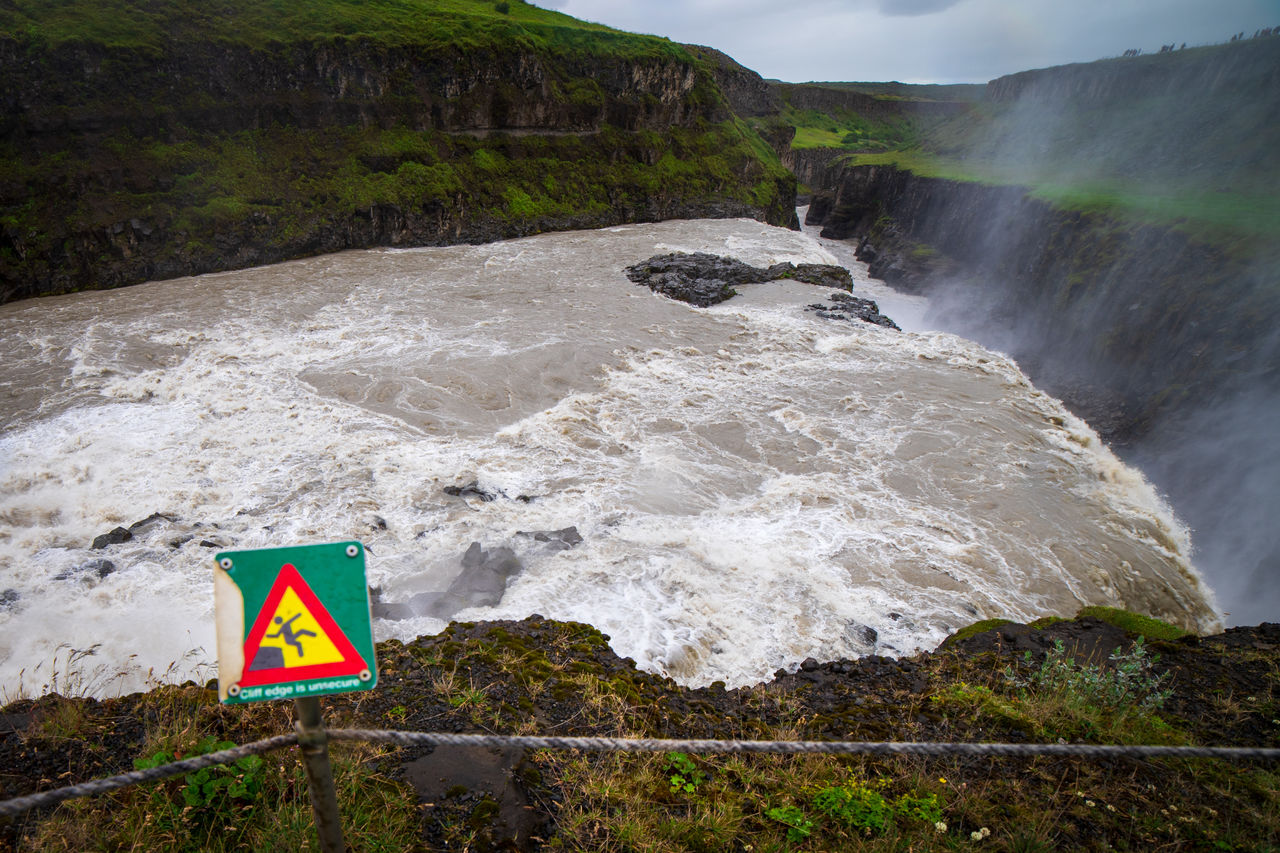 Information sign by gullfoss falls