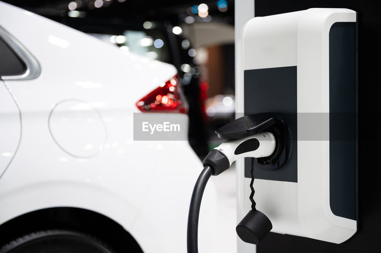 Close-up of electric vehicle charge station
