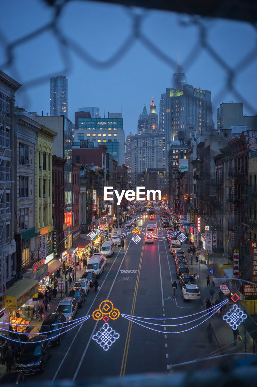 View of city street at night