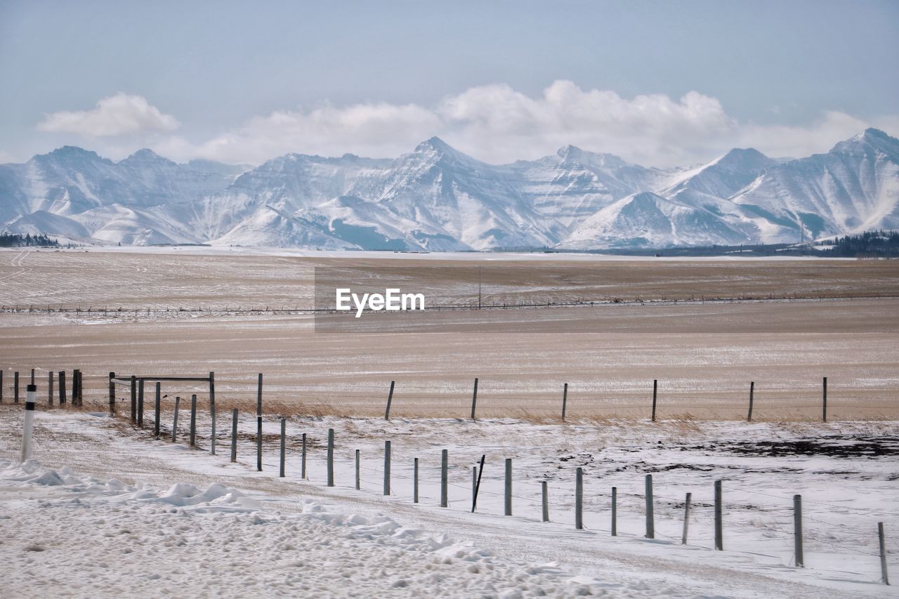 Scenic view of snowcapped mountains against sky