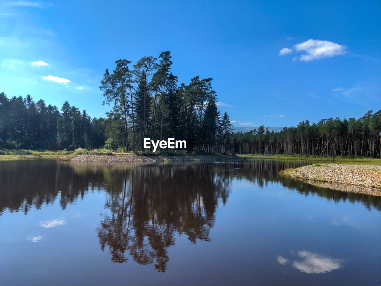 reflection, water, tree, sky, plant, lake, nature, scenics - nature, beauty in nature, body of water, tranquility, forest, landscape, tranquil scene, cloud, environment, no people, blue, pine tree, reservoir, wilderness, coniferous tree, land, pinaceae, pine woodland, travel destinations, non-urban scene, outdoors, travel, tourism, woodland, reflection lake, idyllic, day