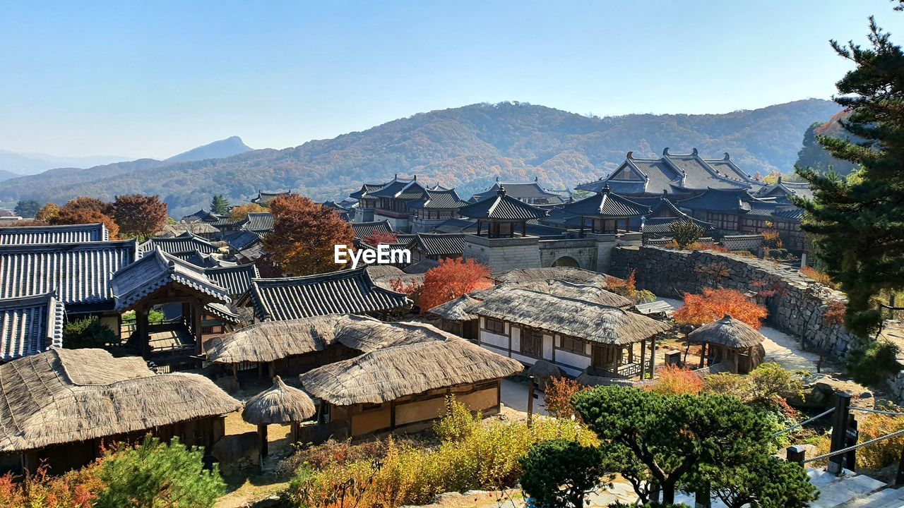 high angle view of townscape against sky