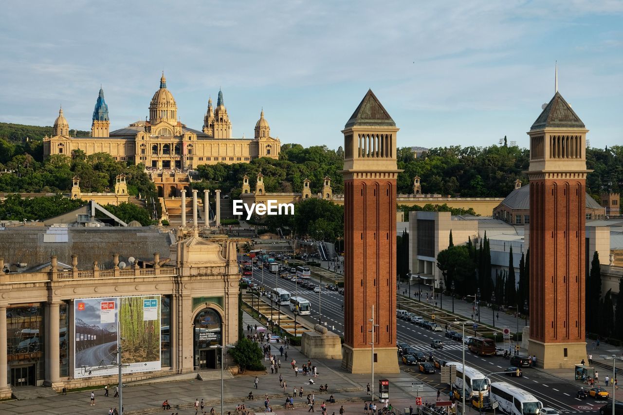 High angle view of buildings in city