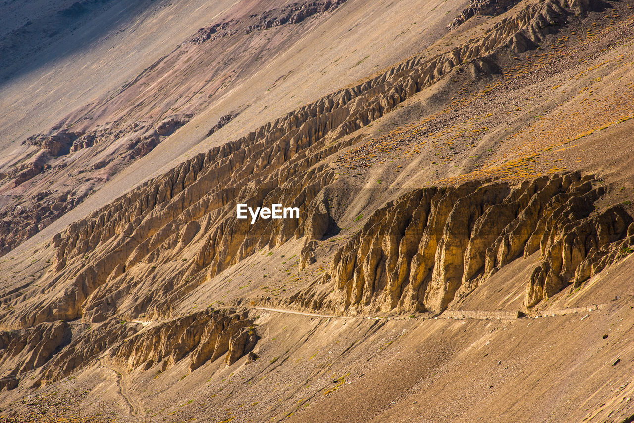 Aerial view of road to kaza through rocky mountains