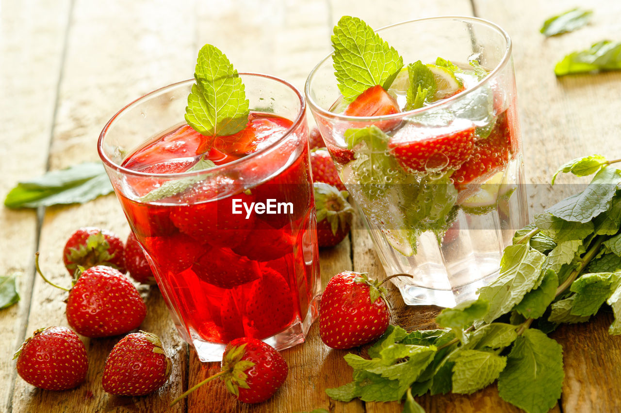 close-up of strawberries in glass