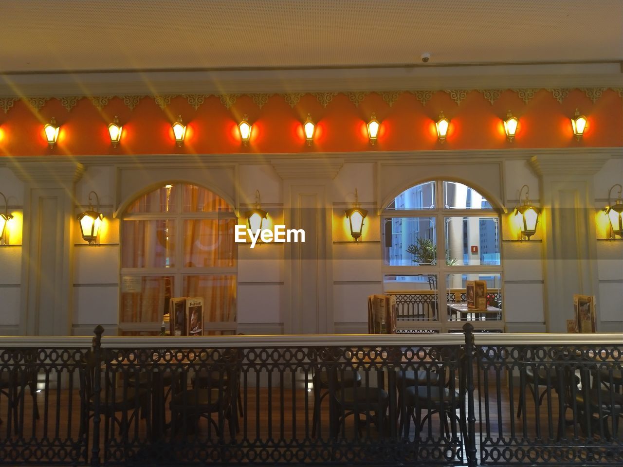 Interior of illuminated restaurant