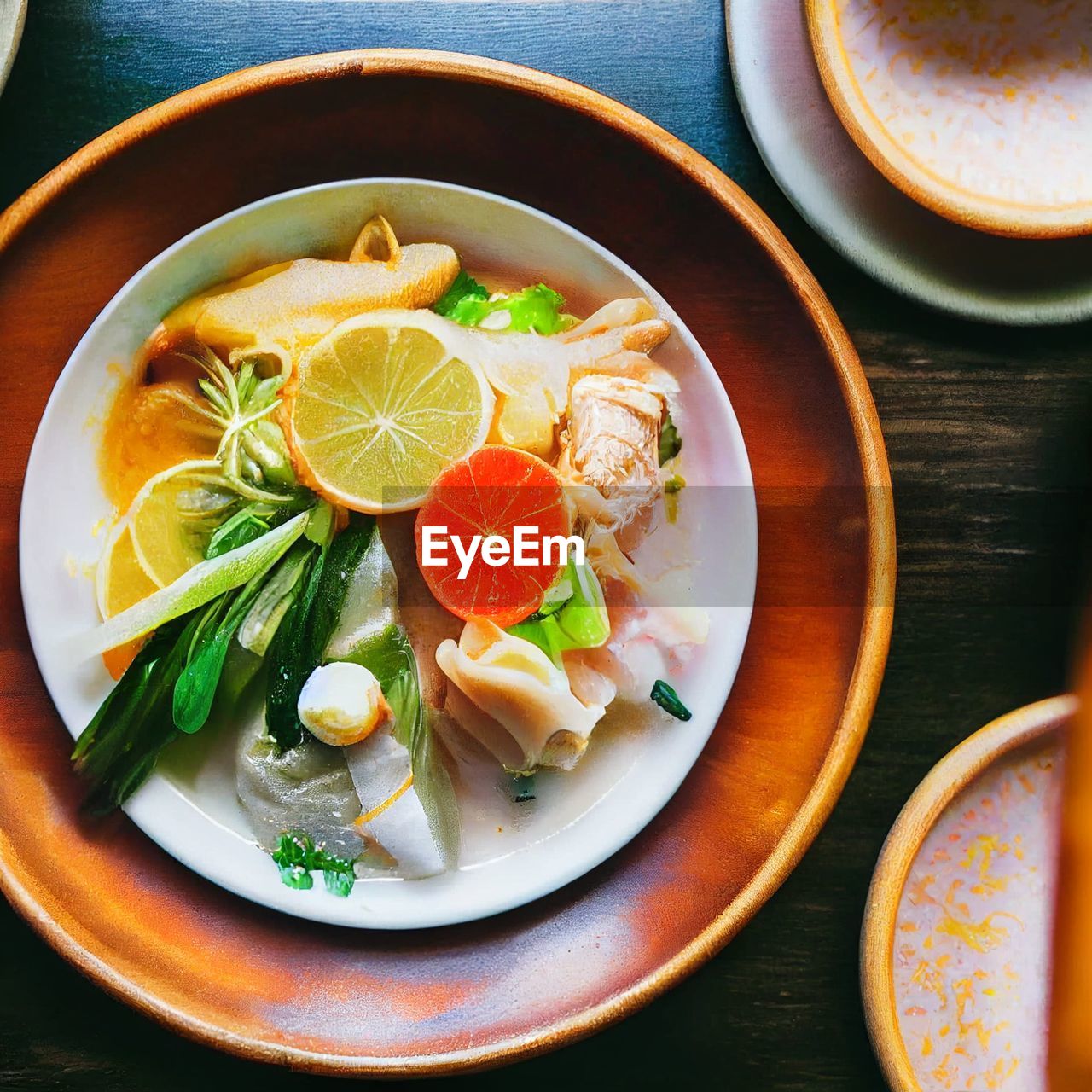 High angle view of food in plate on table