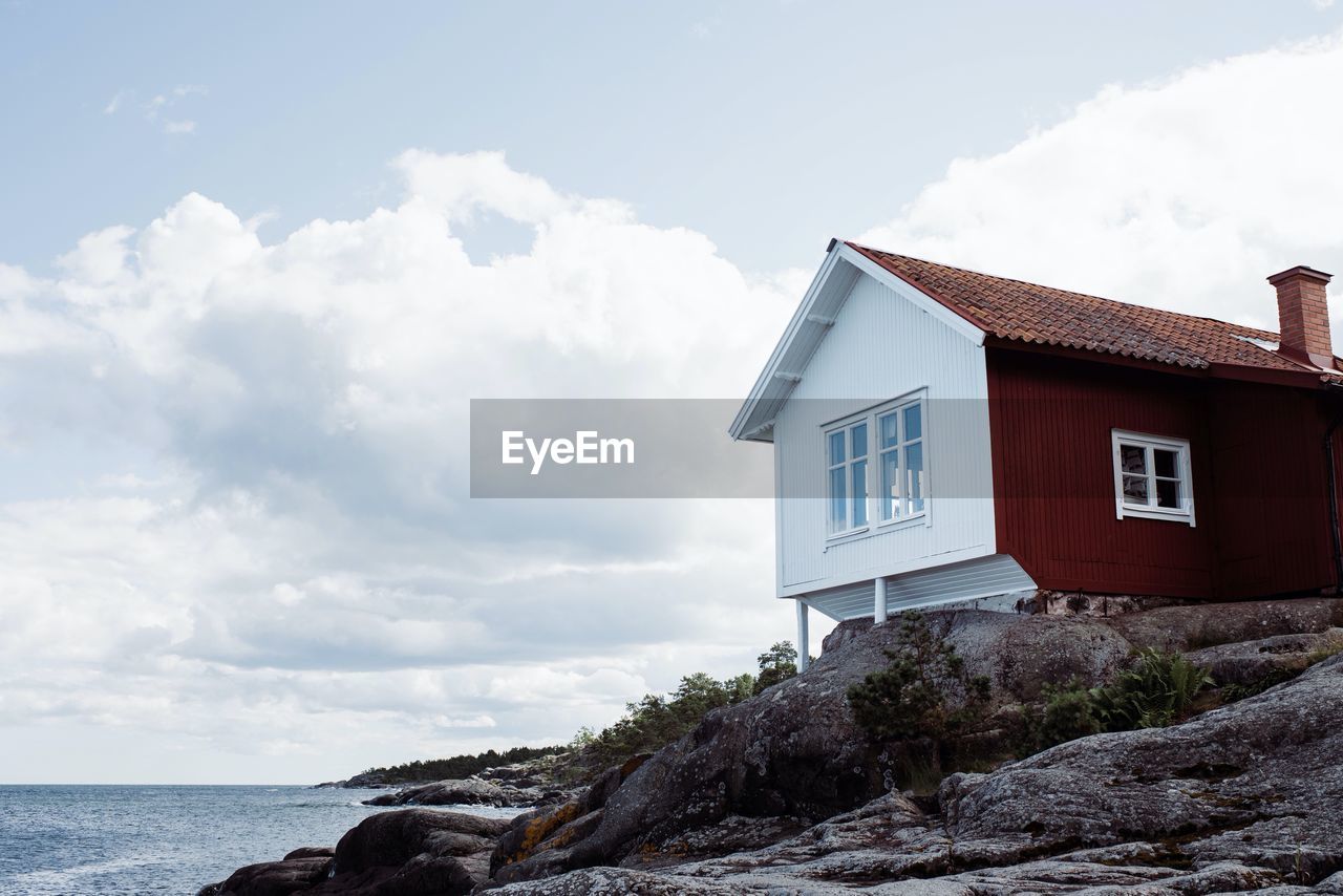 Traditional swedish summer house on the coat in grisslehamn, sweden