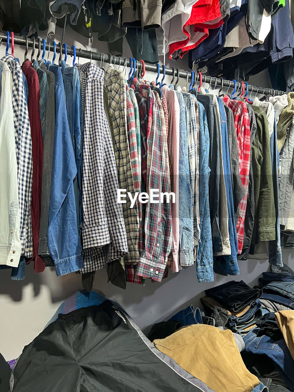full frame shot of clothes hanging on street