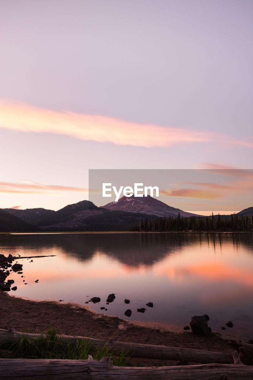 Scenic view of lake against sky during sunset