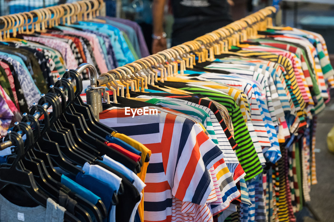 Close-up of clothes for sale in store