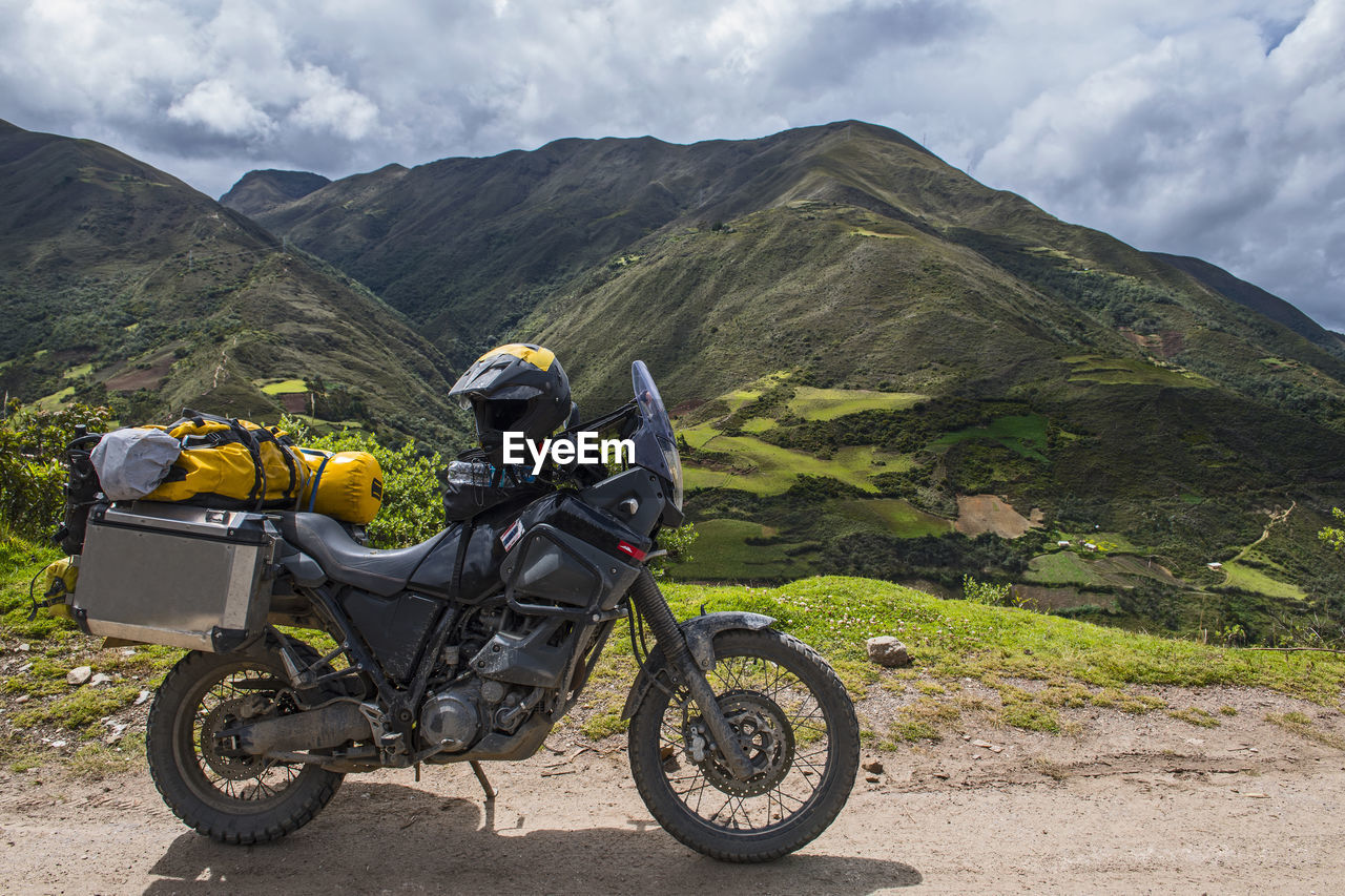 Touring motorbike in the mountains of peru, tarma, junin, peru