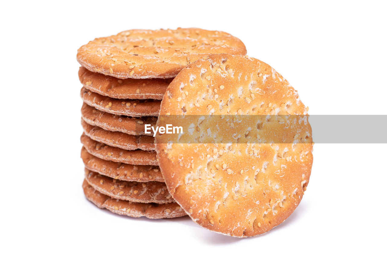 high angle view of bread against white background