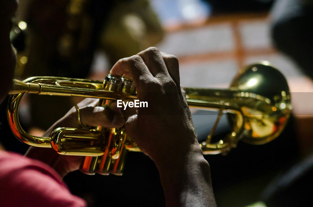 Cropped image of musician playing trumpet