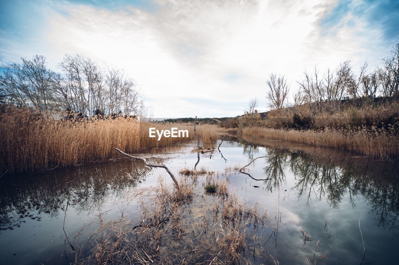 Scenic view of lake against sky