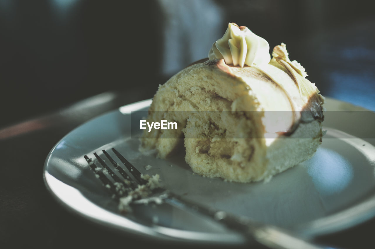 CLOSE-UP OF CAKE SLICE ON PLATE