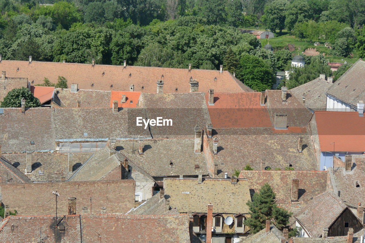 High angle view of old buildings