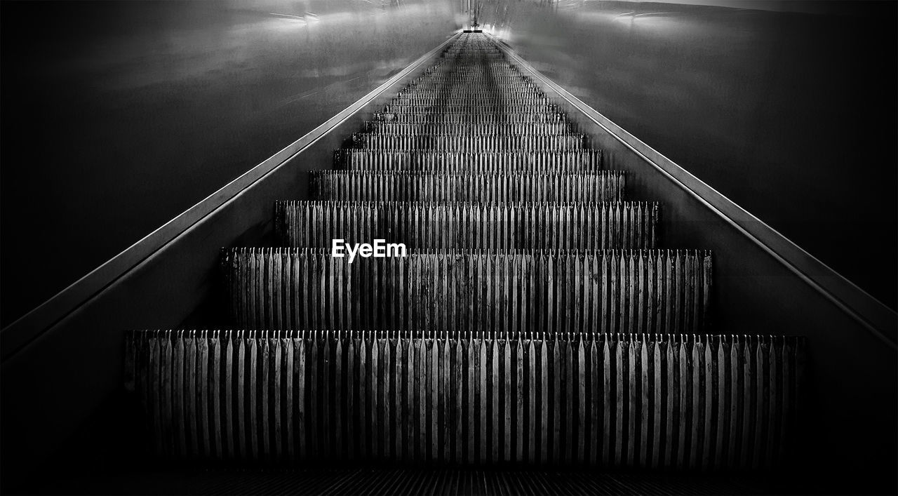 High angle view of empty escalator