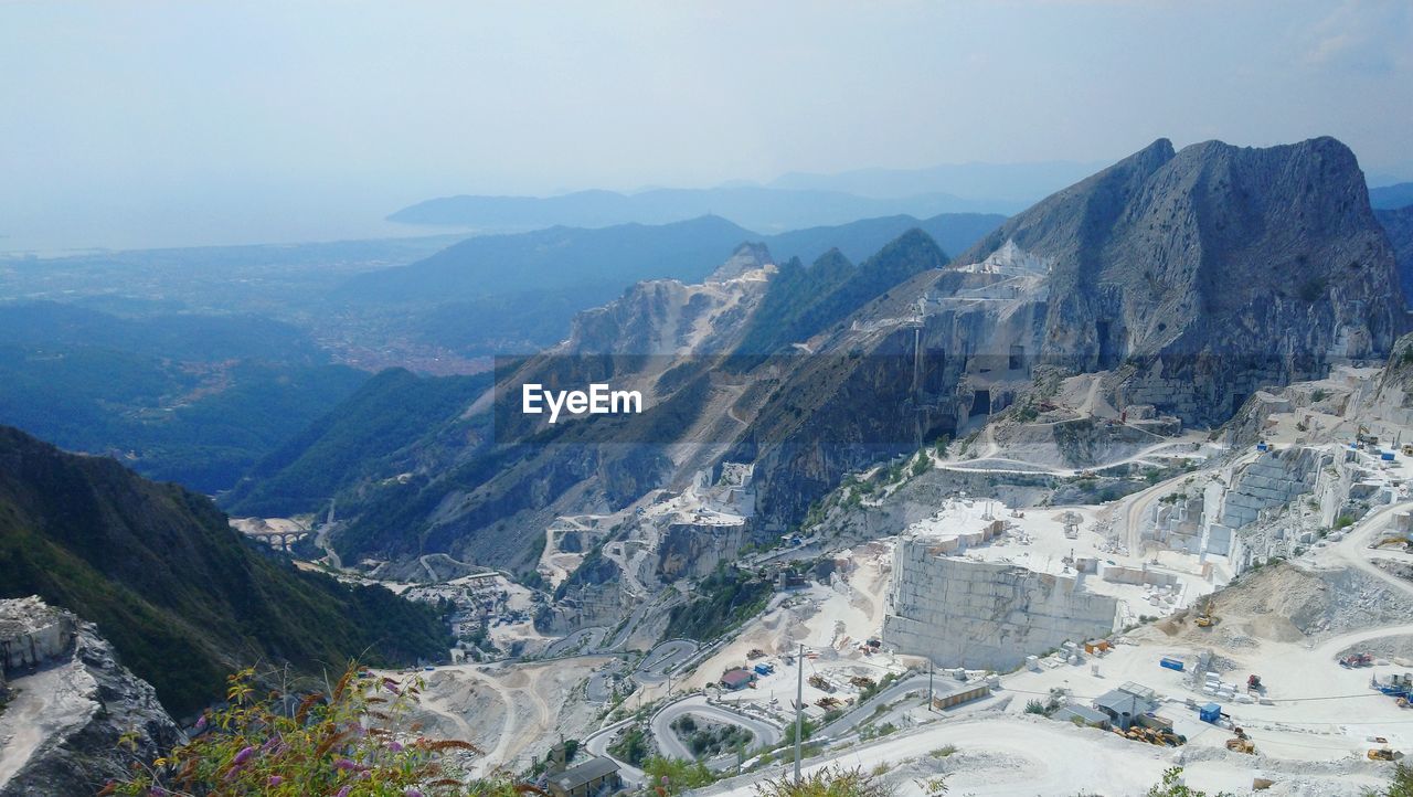 High angle view of valley against sky