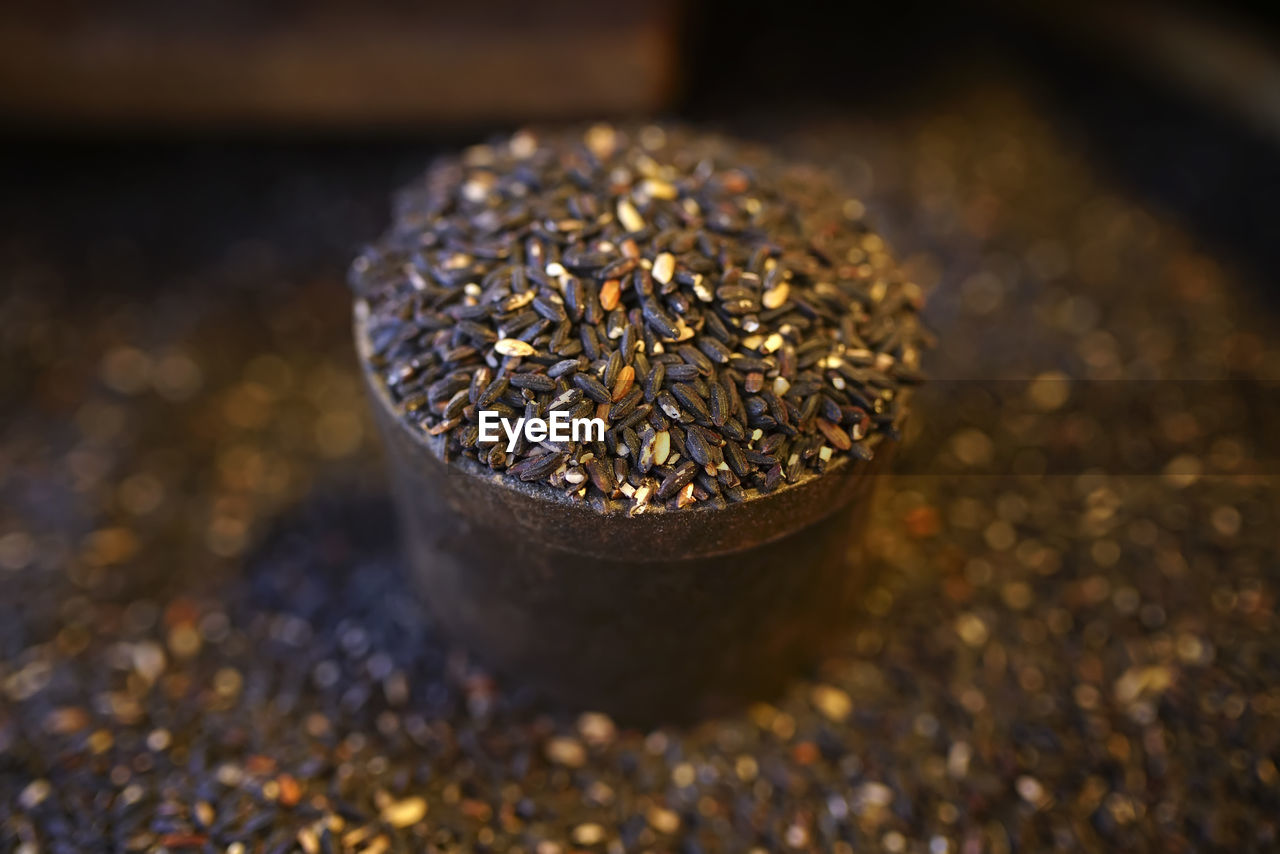 High angle view of black glitinous rice 