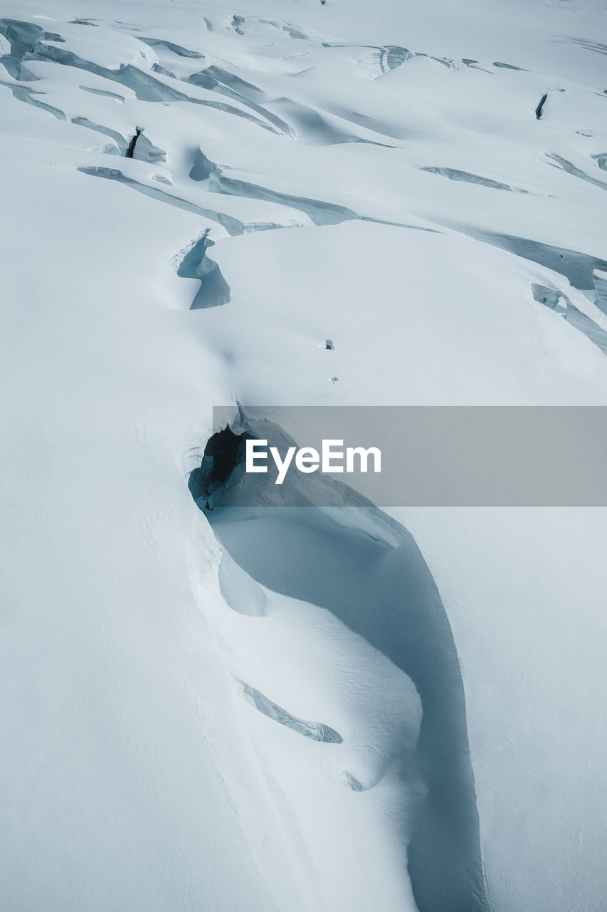 High angle view of snowcapped field