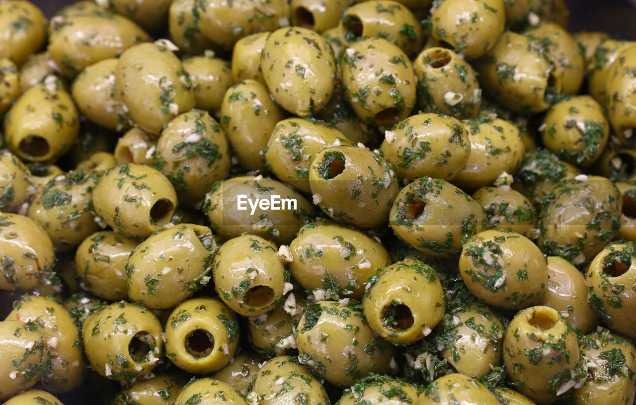Full frame shot of marinated olives