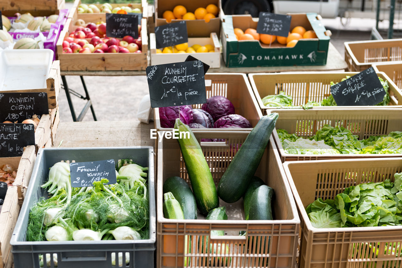 Fresh fruits and vegetables in market for sale