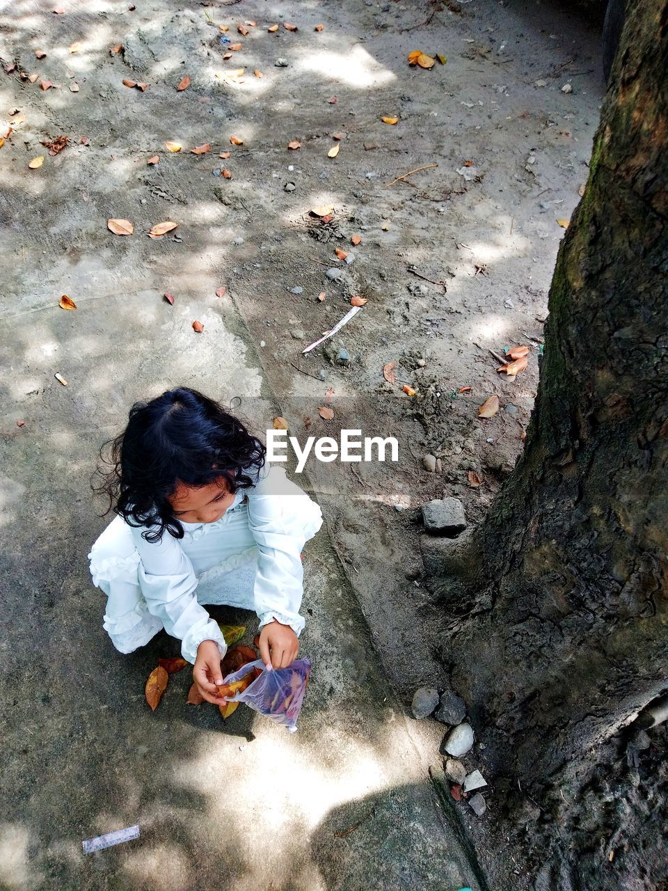 High angle view of girl playing