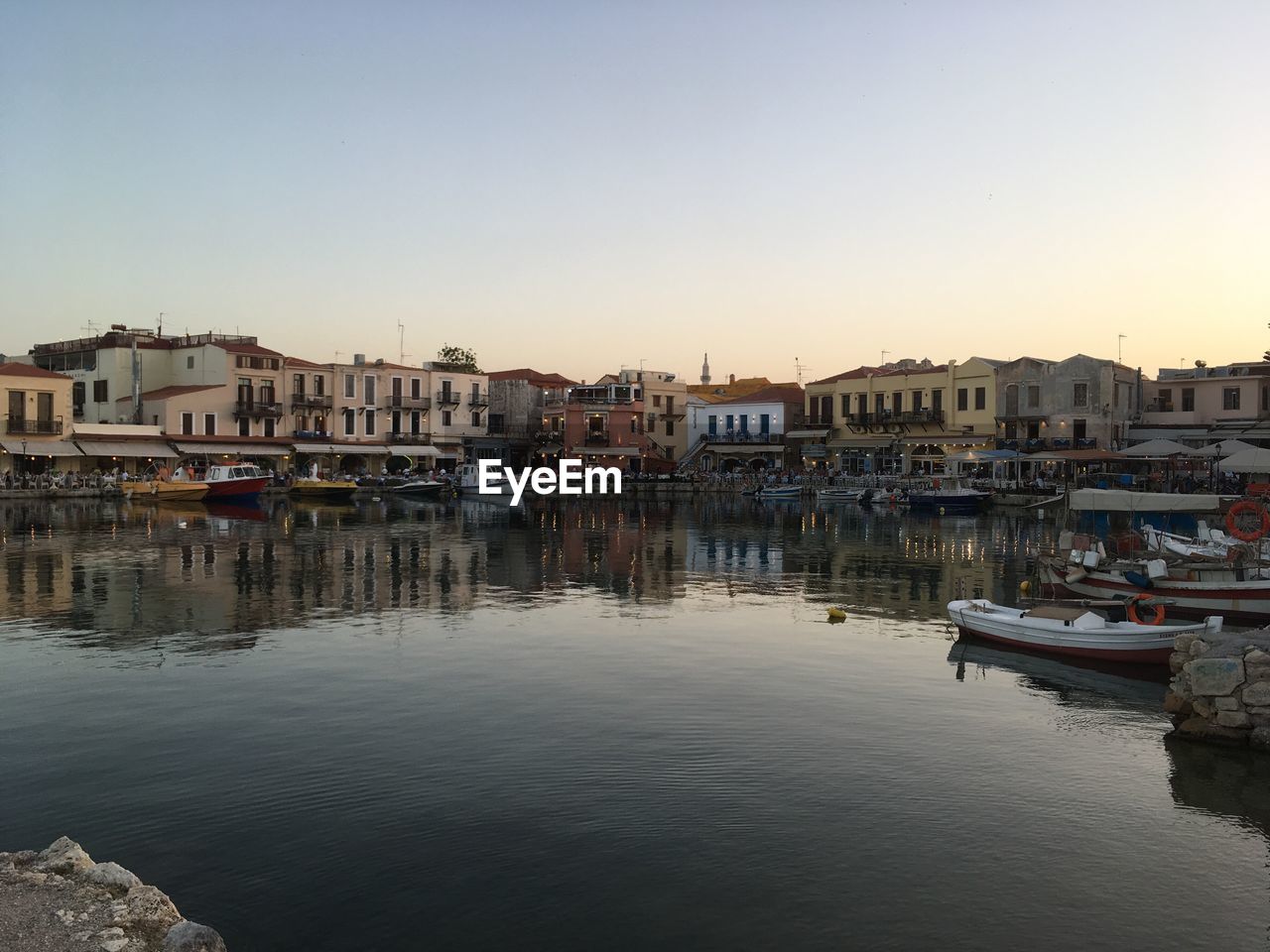 View of boats moored at harbor