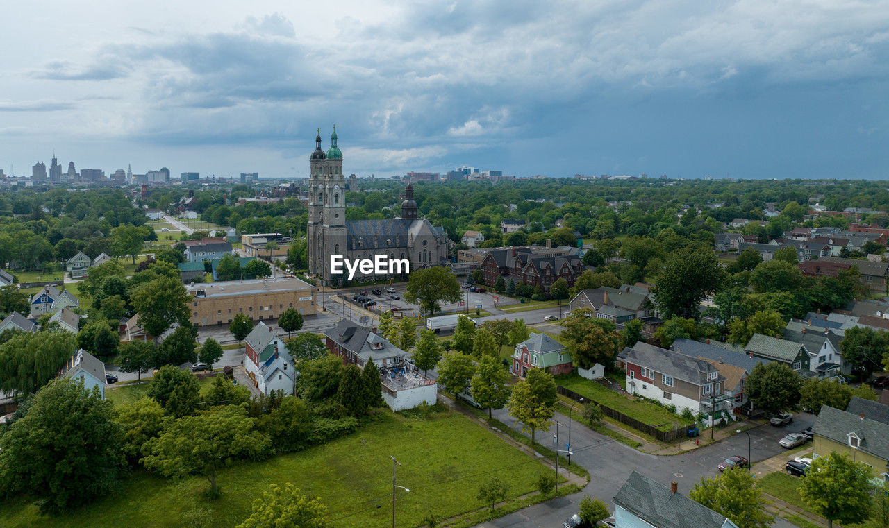 high angle view of buildings in city