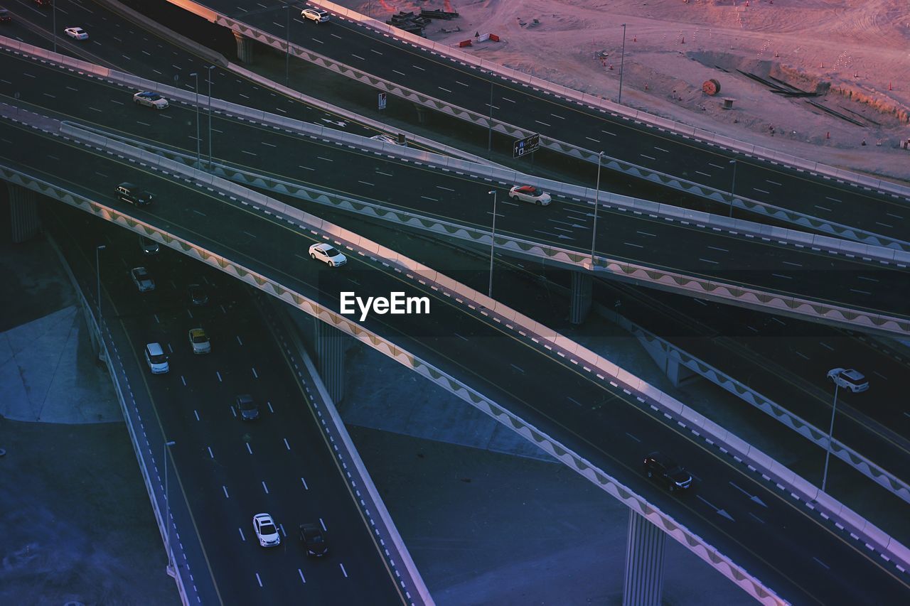 Aerial view of cars on elevated highway