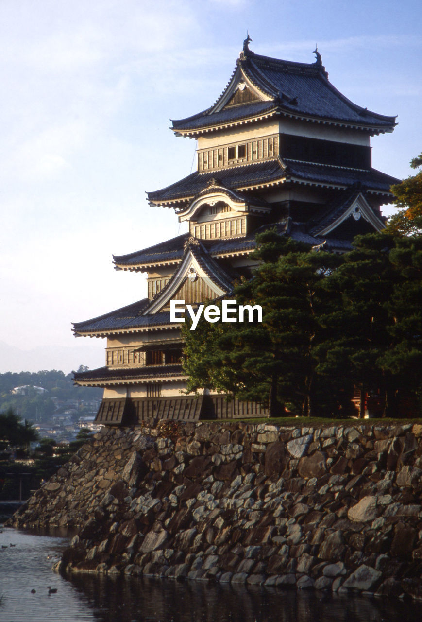 Low angle view of matsumoto castle against sky