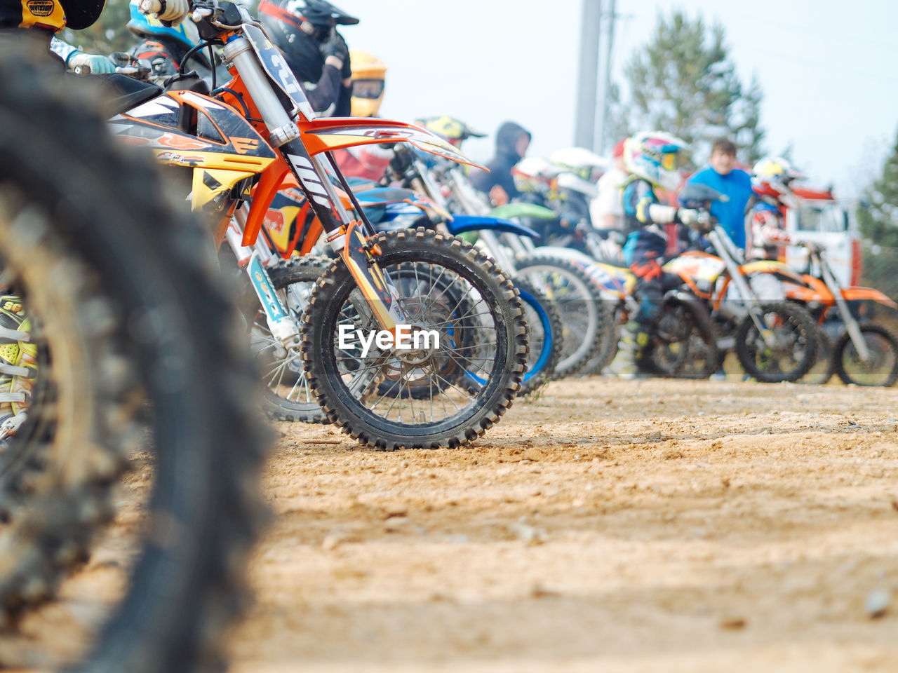 Motorcycles on a start of motocross race, championship, grand prix