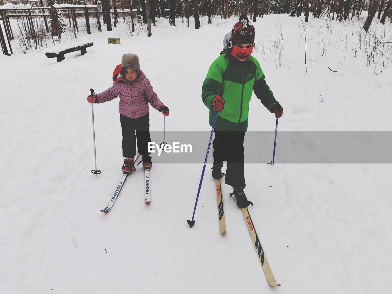 Sisters skiing