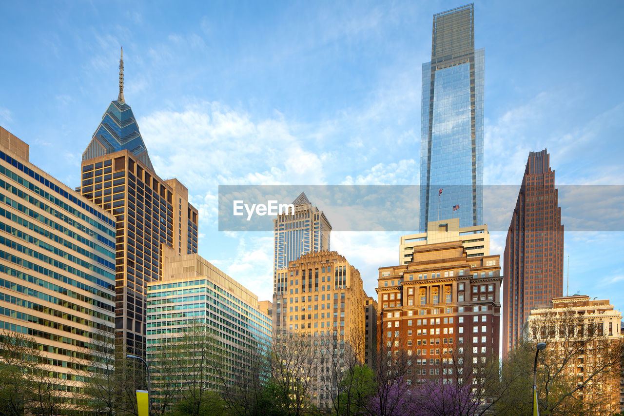 Skyline of modern buildings at downtown from rittenhouse square, philadelphia, pennsylvania, usa