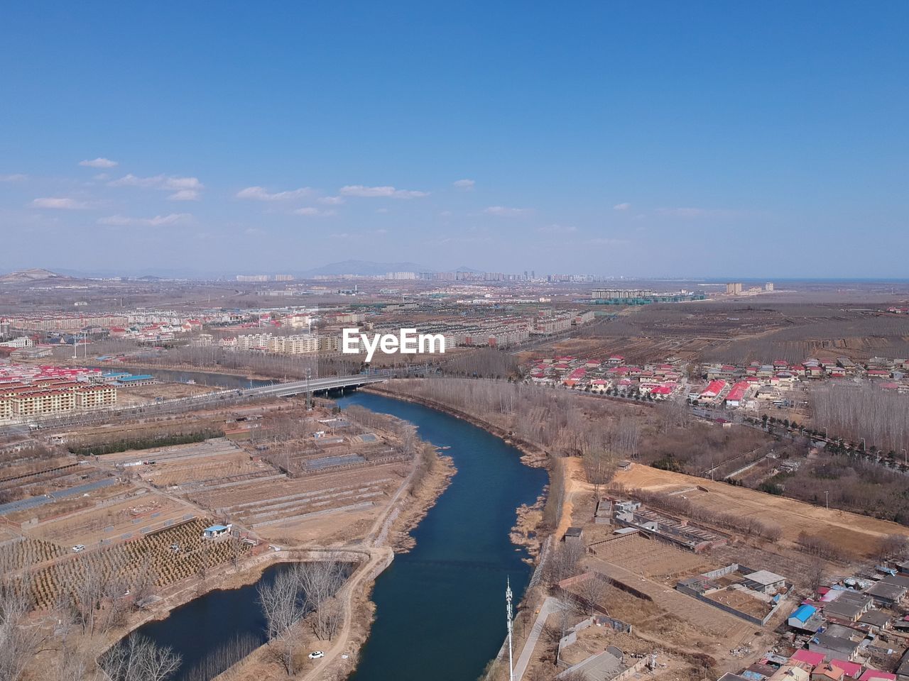 High angle view of cityscape against sky