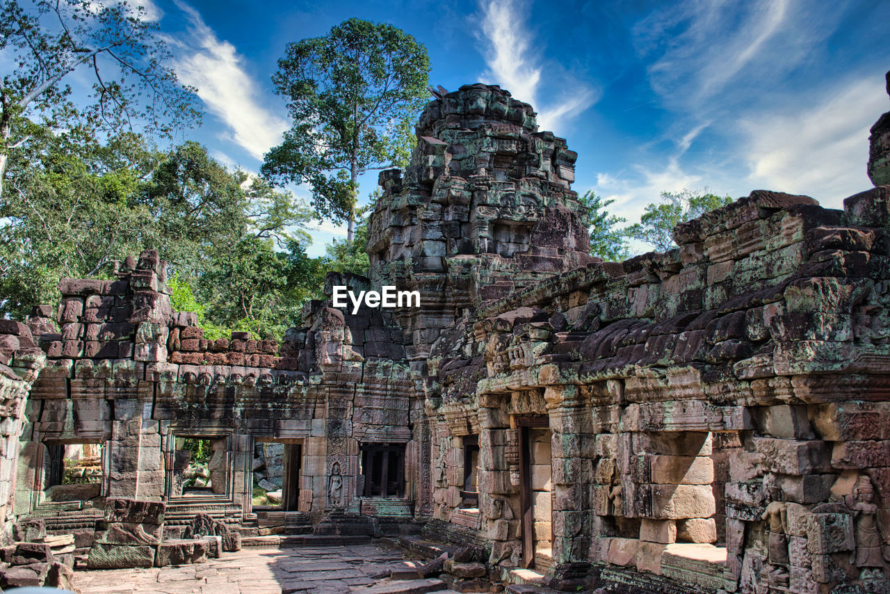 Preah khan temple site among the ancient ruins of angkor wat hindu temple complex in cambodia