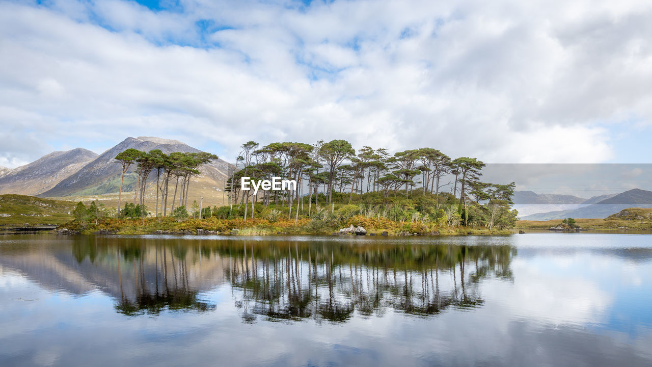 View of derryclare lough and pine island in connemara