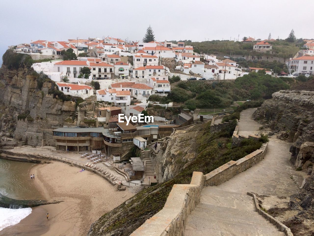 High angle view of buildings in village