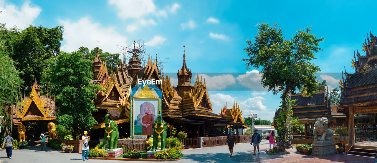 Panoramic view of temple building against sky