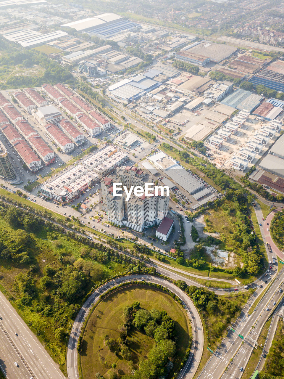 High angle view of city buildings