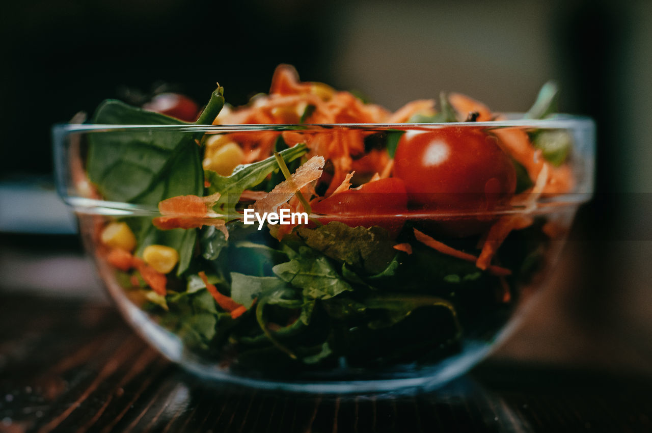 Close-up of salad in bowl on table