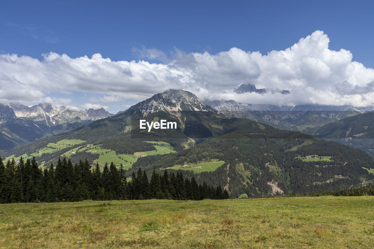 SCENIC VIEW OF LAND AND MOUNTAINS AGAINST SKY