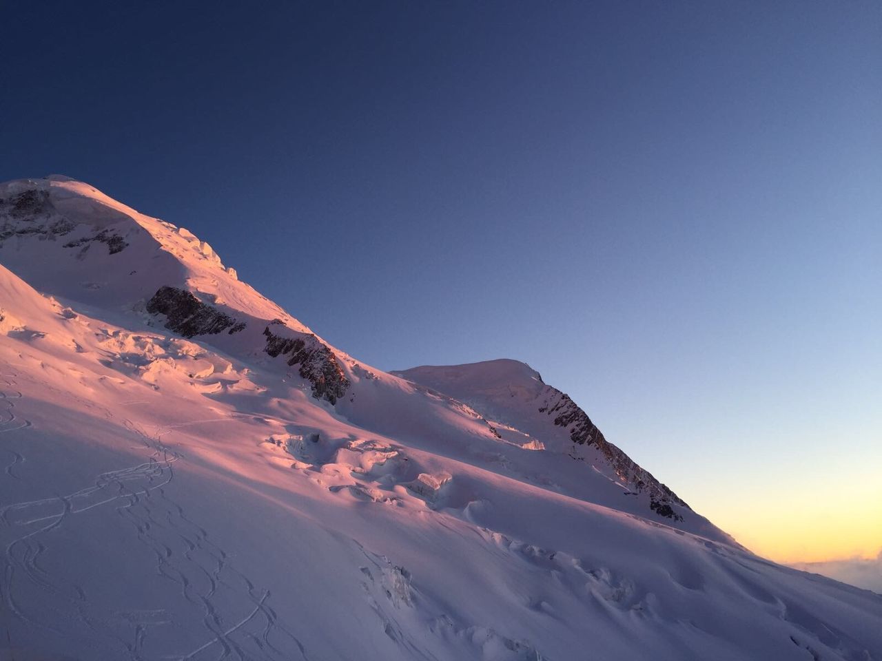 Low angle view of snowcapped mont blanc