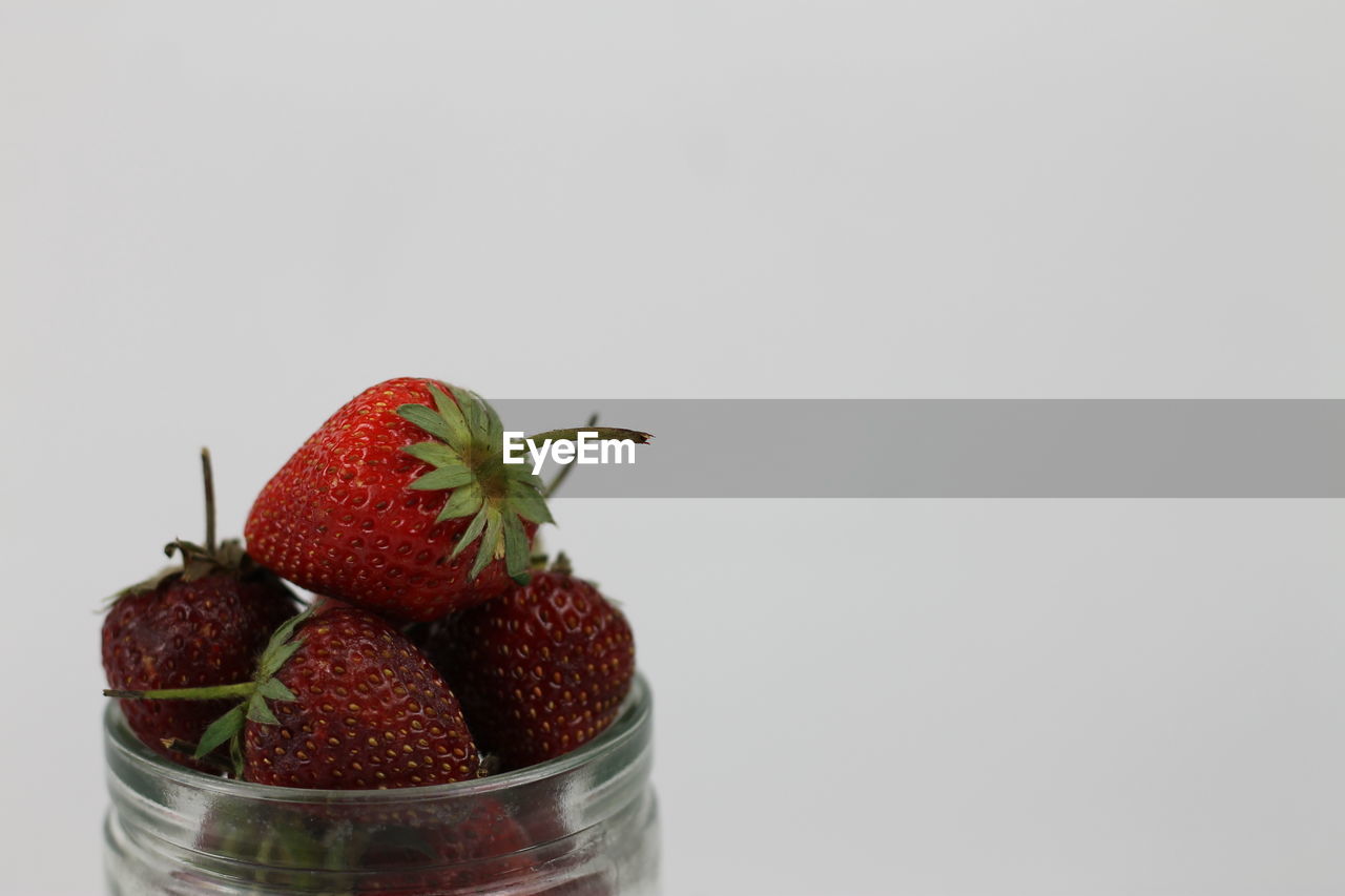 food, food and drink, healthy eating, fruit, studio shot, strawberry, berry, wellbeing, freshness, produce, indoors, plant, copy space, red, no people, white background, cut out, container, still life, organic, close-up