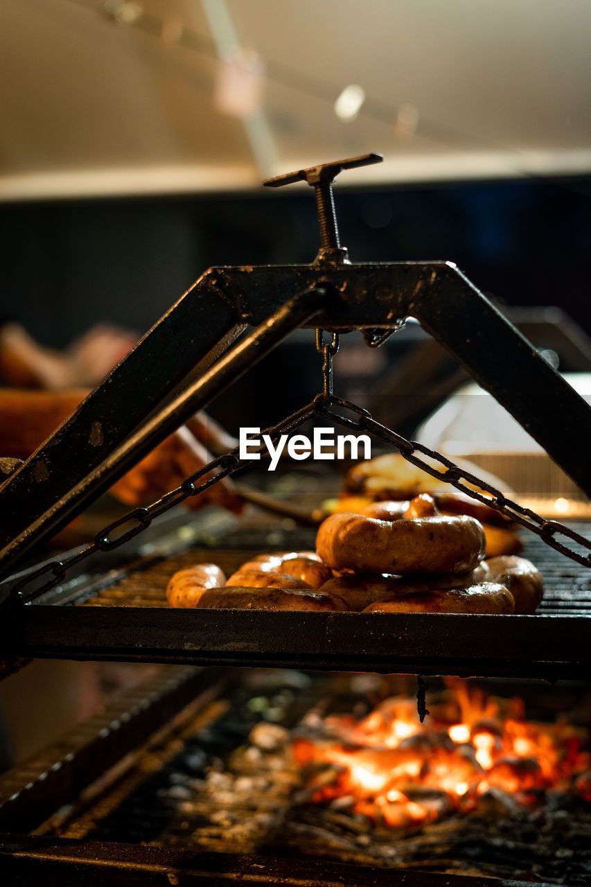 Close-up of meat on barbecue grill