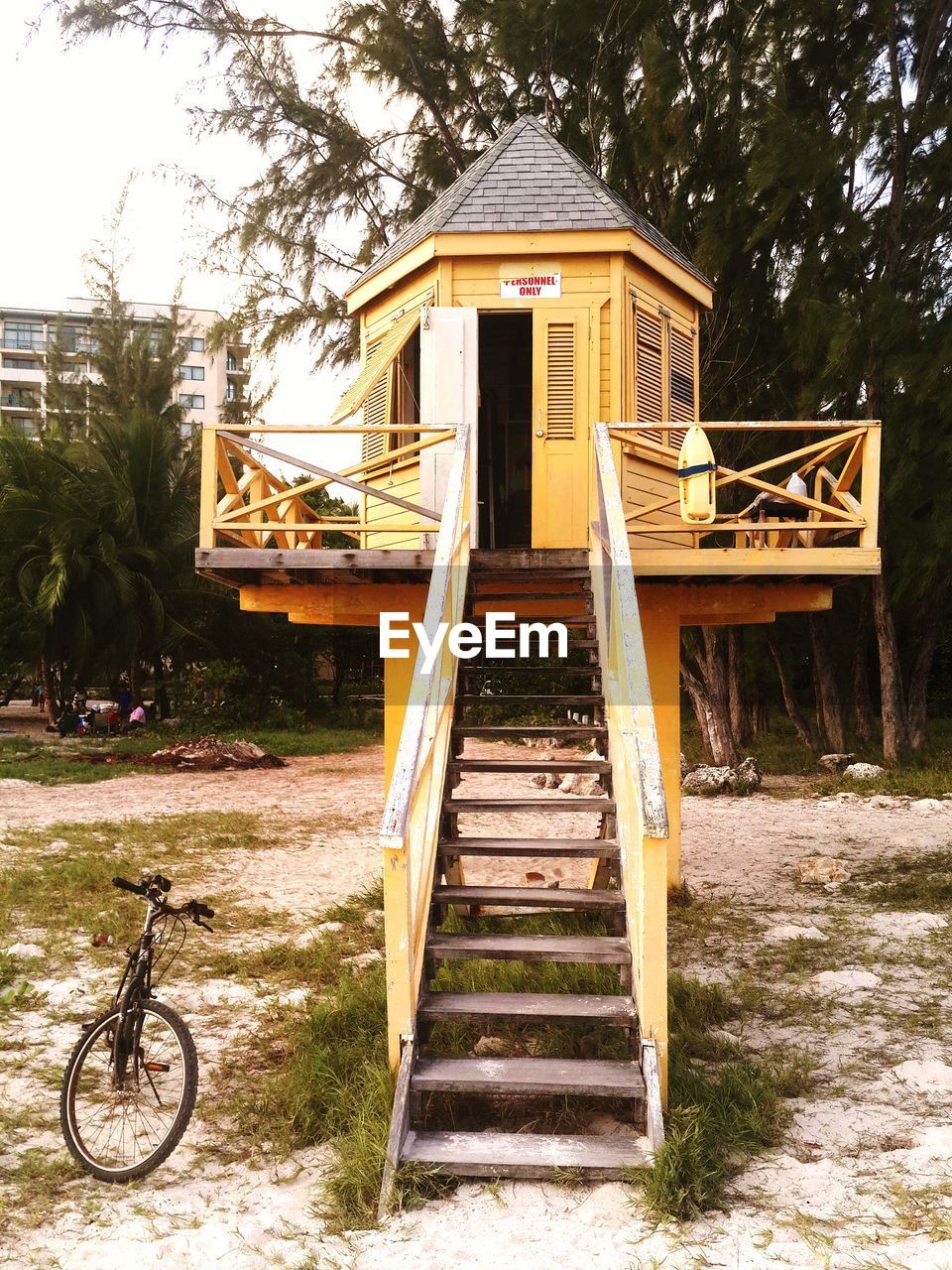 Low angle view of lifeguard hut on beach