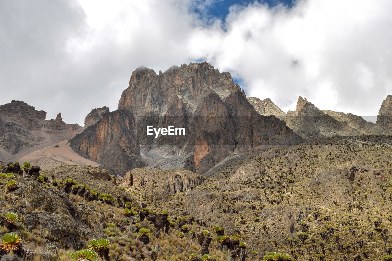 Scenic mountain landscapes against sky, mount kenya national park, kenya